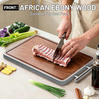 Tablas de cortar de titanio para cocina, tabla de cortar de madera de ébano, tabla de cortar de metal de doble cara con asa y canal para jugos, ideas de electrodomésticos de cocina para carne y charcutería