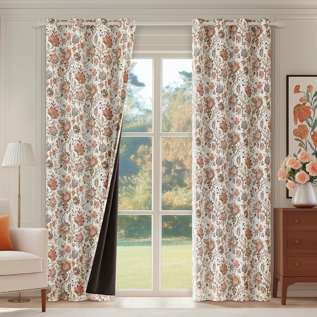 FMFUNCTEX - Cortinas opacas florales bohemias beige, 52 x 84 pulgadas