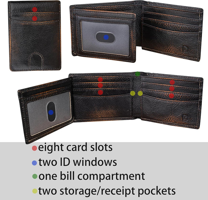 DK86 Cartera para hombres Slim Rfid Bifold Cuero Genuino 2 ID Venta...
