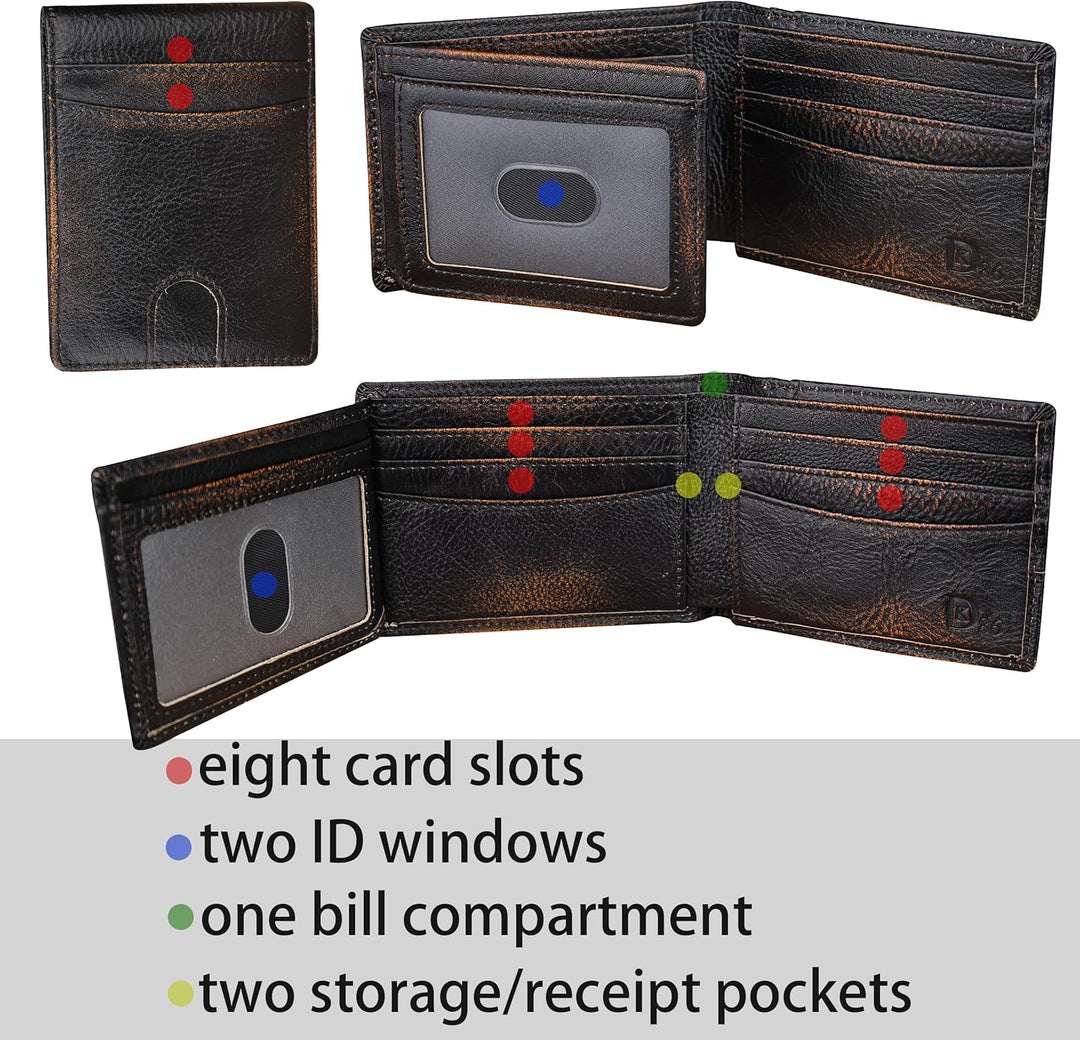 DK86 Cartera para hombres Slim Rfid Bifold Cuero Genuino 2 ID Venta...