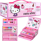 Hello Kitty Lápices de colores, suministros de arte, kit de dibujo para niños, suministros escolares, kit de pintura, lápices de dibujo para niñas, kit de arte, estuche de viaje con crayones para