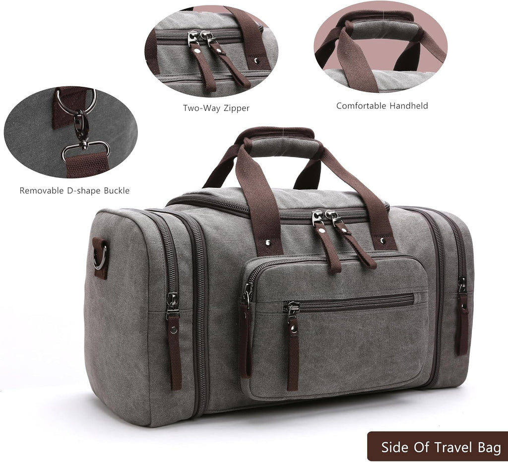 Bolsa de viaje para hombre, bolsa de fitness de mano, senderismo y viaje de negocios, lona de gran capacidad, Gris, Estilo retro europeo y americano
