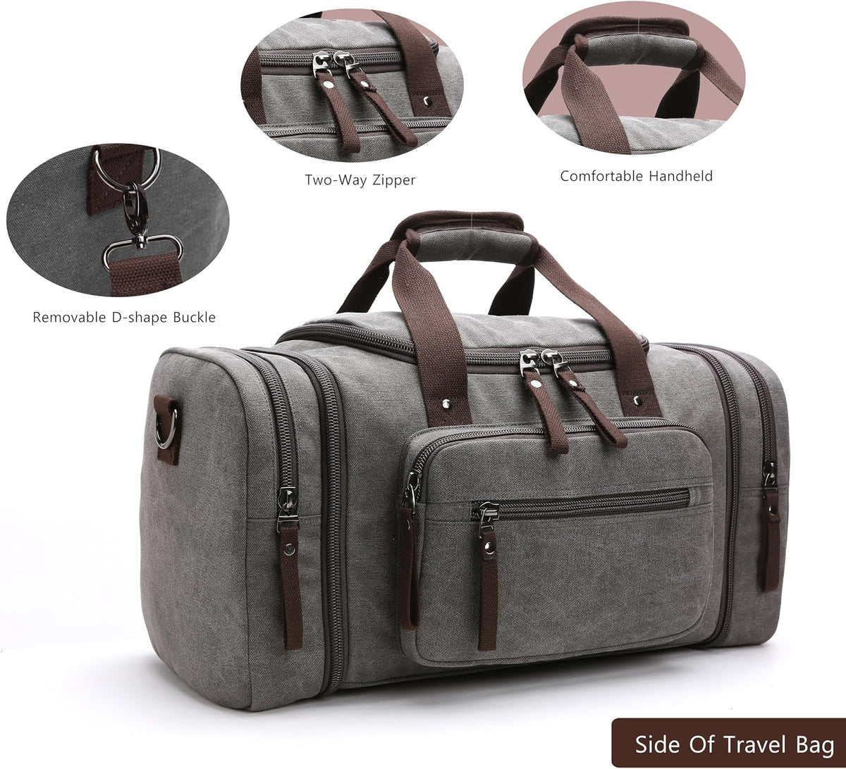Bolsa de viaje para hombre, bolsa de fitness de mano, senderismo y viaje de negocios, lona de gran capacidad, Gris, Estilo retro europeo y americano