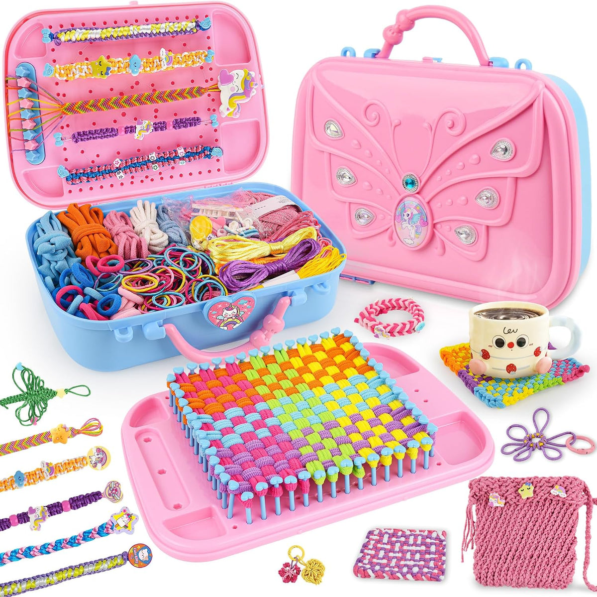 Nicella - Kit de fabricación de pulseras de la amistad 6 en 1, juguetes de telar para niños, más de 500 piezas de kits de bricolaje para pulseras, agarraderas, colgantes, bolsos, sombreros y bufandas
