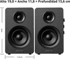 Sanyun SW208 bocinas de estantería activas Bluetooth 5.0 de 3" – Unidad de altavoz de fibra de carbono de 60W - DAC de 24 bits incorporado - Sonido envolvente 3D dinámico – Bocinas de 2.0 para PC de