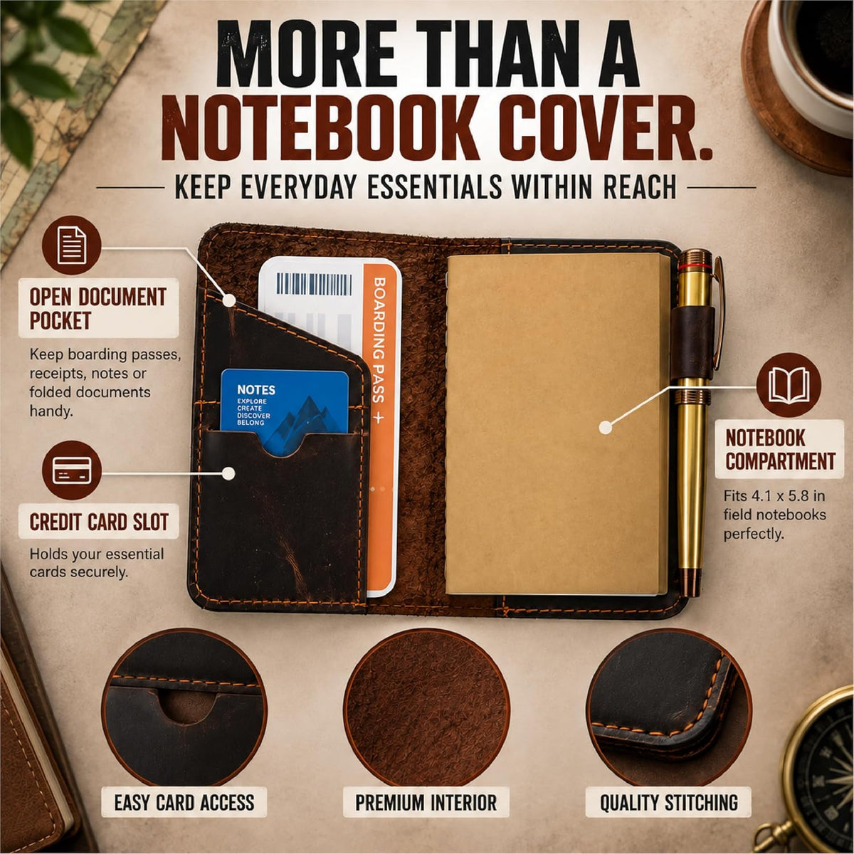 Funda de cuero genuino para diario de campo recargable A6 | 4.1 x 5.8 pulgadas hecha a mano de cuero envejecido cubierta de diario de viaje