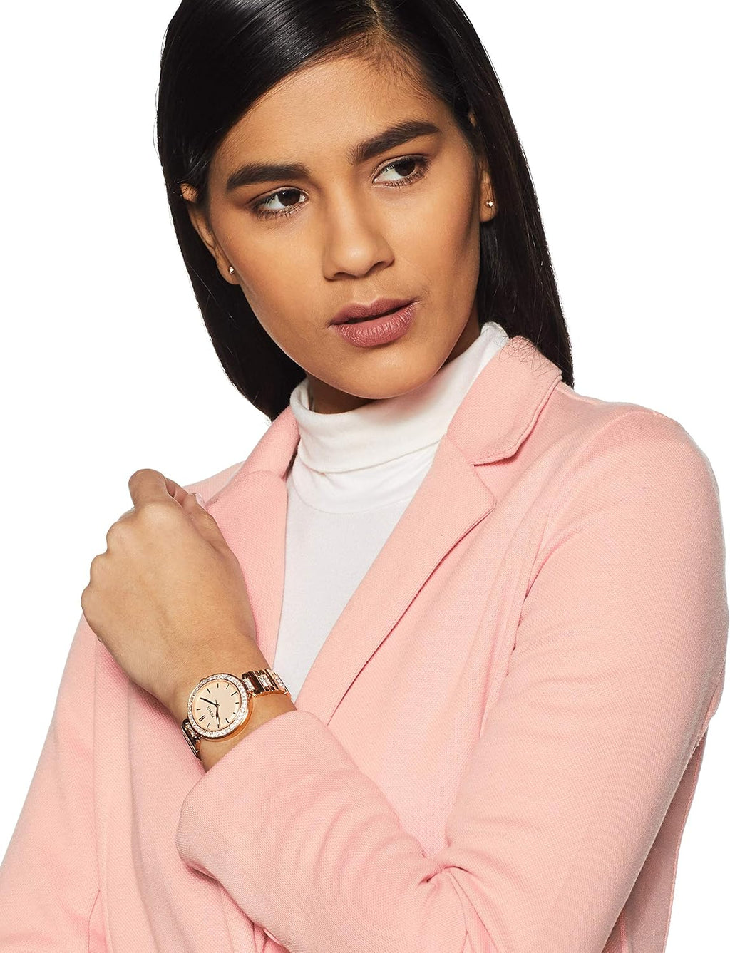 Karli Reloj de acero inoxidable con tres manecillas en tono oro rosa