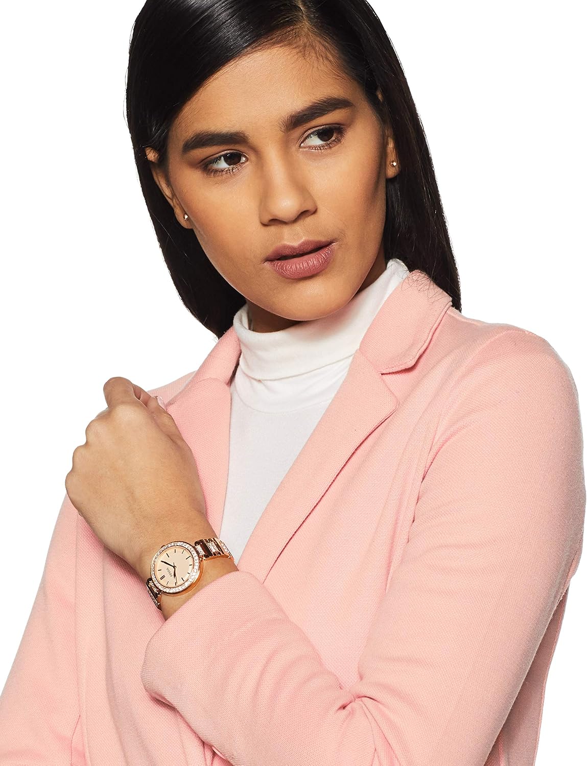 Karli Reloj de acero inoxidable con tres manecillas en tono oro rosa
