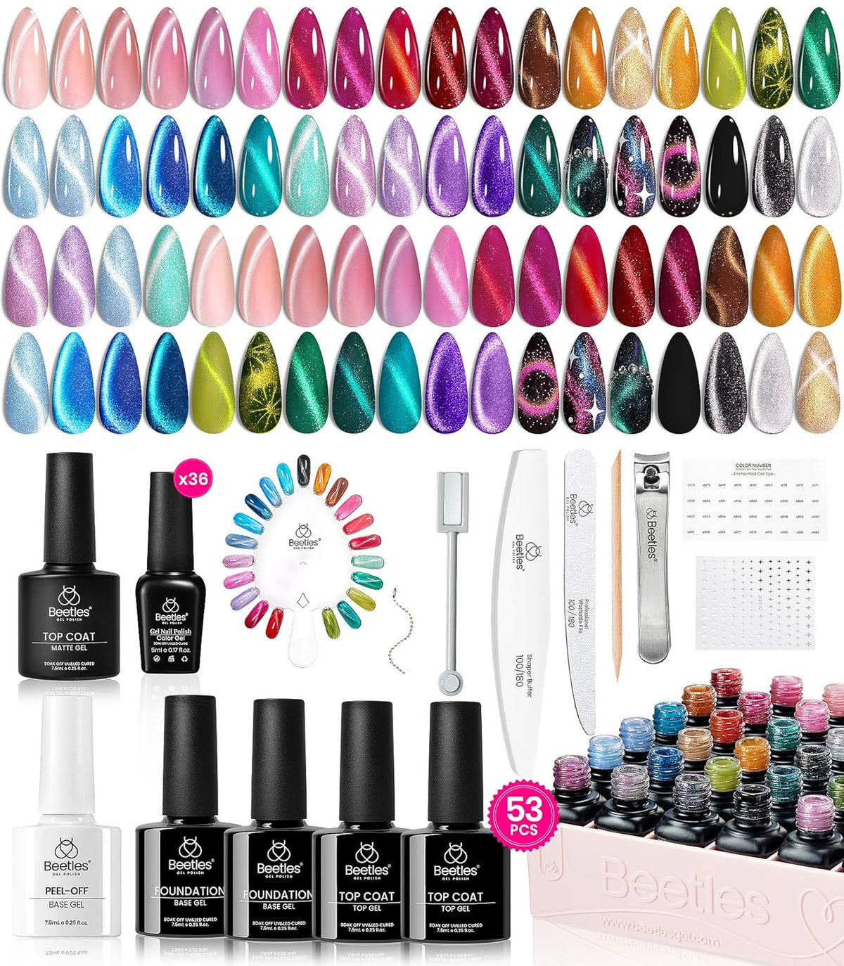 Beetles - Juego de esmaltes de uñas de gel de ojo de gato, 36 color...