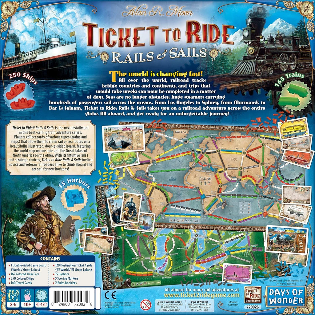 Asmodee Ticket to Ride Rails & Sails Juego de mesa - Juego de estrategia de construcción de rutas de trenes, diversión familiar para niños y adultos, a partir de 10 años, 2-5 jugadores, tiempo de