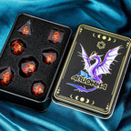 ARUOHHA DND - Juego de dados de resina con ojos de gacela, núcleo líquido y llamas, juego de dados RPG de bordes afilados con caja de regalo, juego de dados poliédricos D y D compatibles con el juego