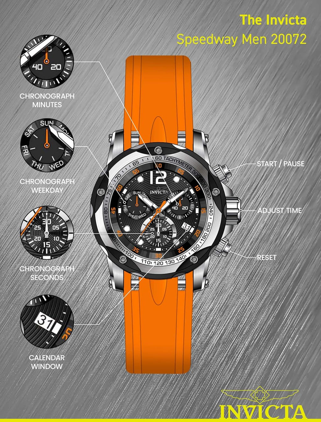 Invicta Speedway 2.008 in Reloj de cuarzo de silicona para hombre