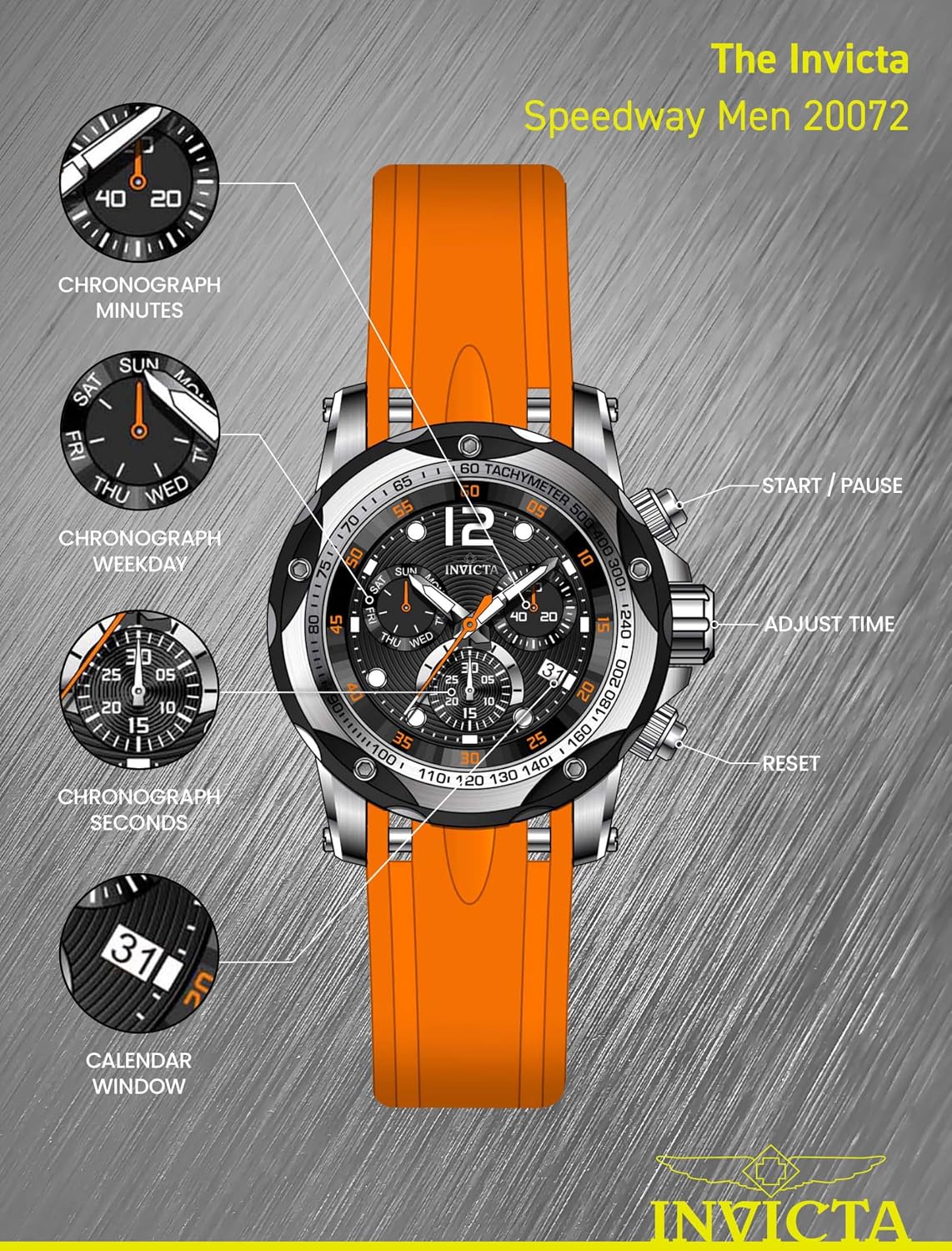 Invicta Speedway 2.008 in Reloj de cuarzo de silicona para hombre