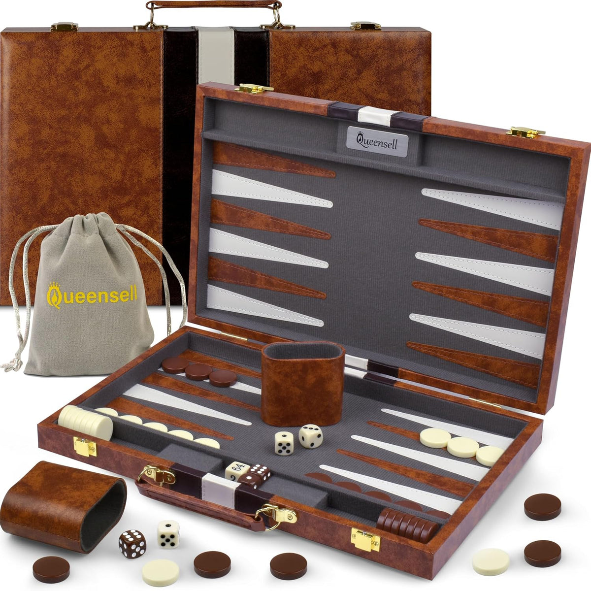 Juegos de Backgammon Grandes para Adultos - Juegos de Mesa Clásicos para 2 Jugadores Adultos y Niños - Juego de Backgammon Premium Tablero de 15 Pulgadas y 32 Piezas de Backgammon en Estuche de Cuero