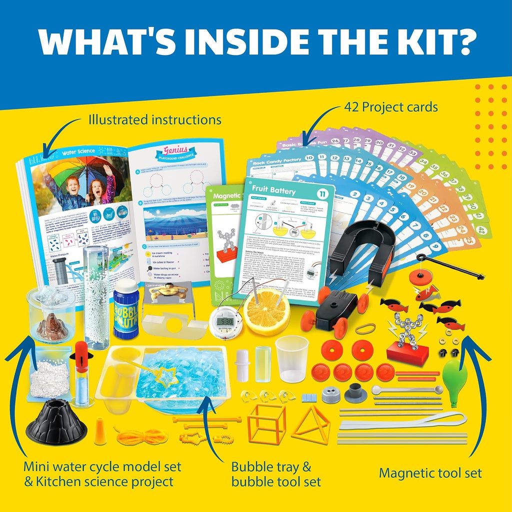 4M Kit de descubrimiento científico para niños de 8 a 12 años – Más de 50 experimentos STEM en física, química, magnetismo y ciencia de burbujas, construye un reloj de limón, volcán, corredor