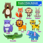 Sii Pikki Kit de costura para niños – 9 proyectos fáciles de animales de safari, kit de costura para principiantes con fieltro e instrucciones, kit de costura para niños de 6 a 12 años, aprende a