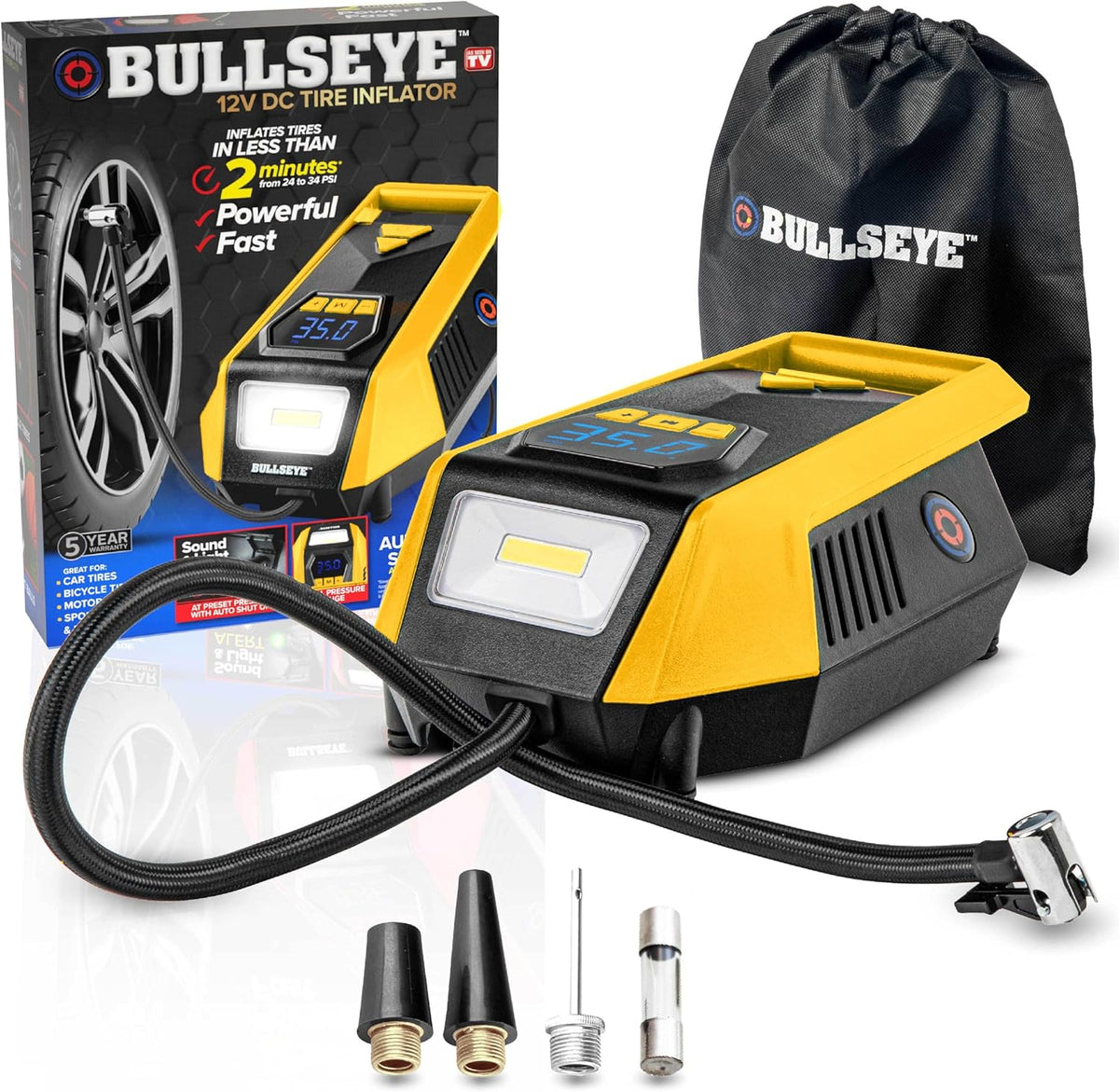 Bullseye - Inflador de neumáticos de automóvil de 12 V CC, compreso...