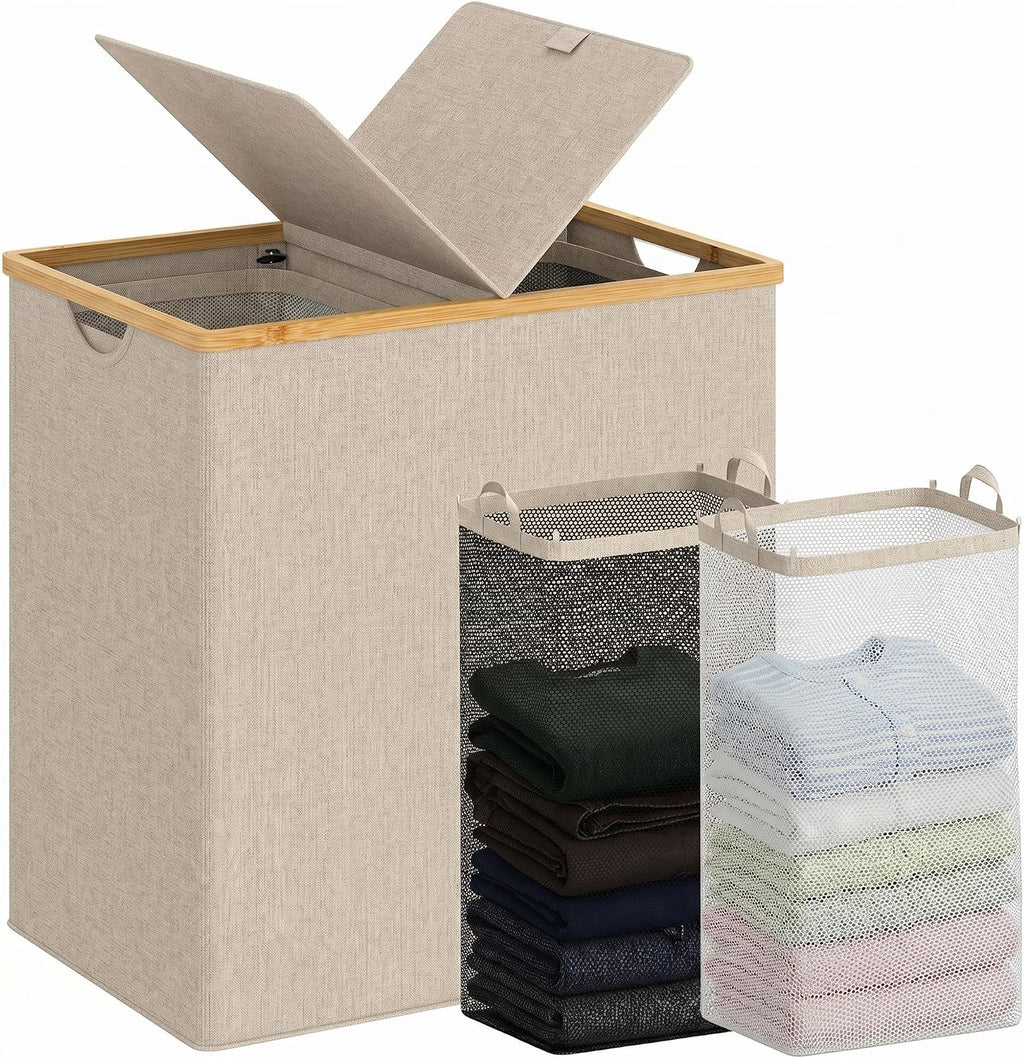 efluky Cesta doble para ropa sucia con tapa y 2 bolsas extraíbles, color