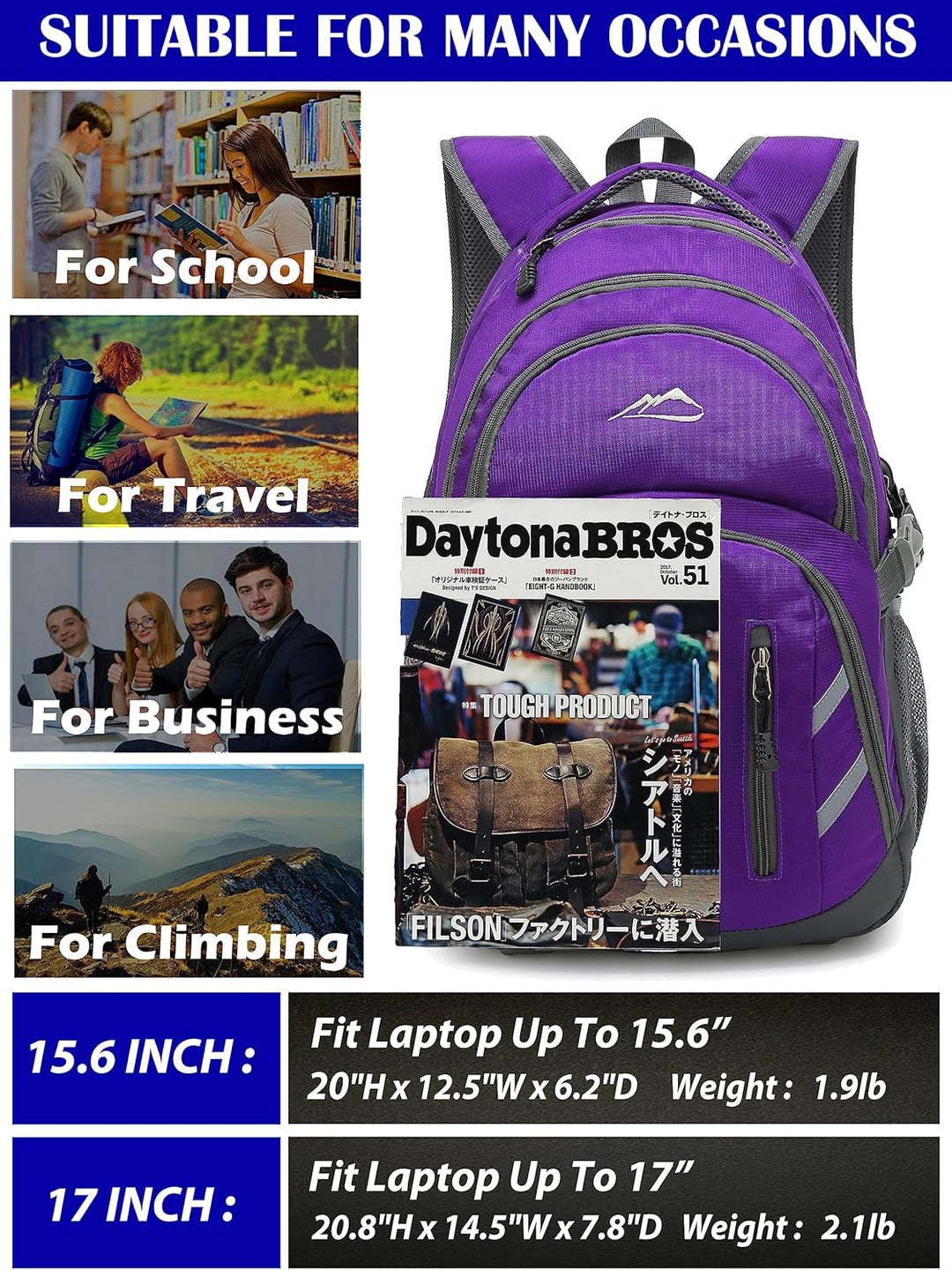 ProEtrade Mochila para viajes universitarios y portátiles con puert...