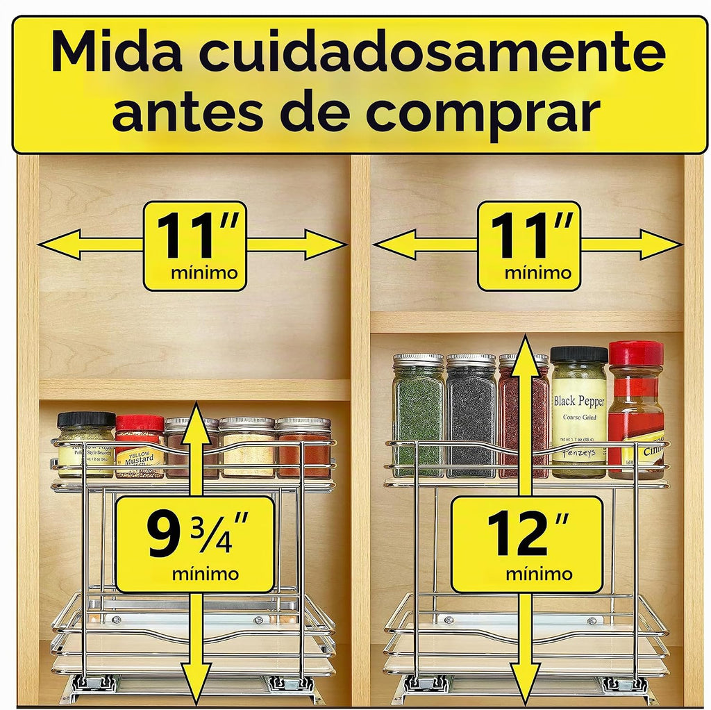 LYNK PROFESSIONAL® Organizador de especias extraíble para gabinetes, 10-3/8 pulgadas de ancho, estante de especias para armarios interiores, organizador de especias deslizante para gabinete, estante