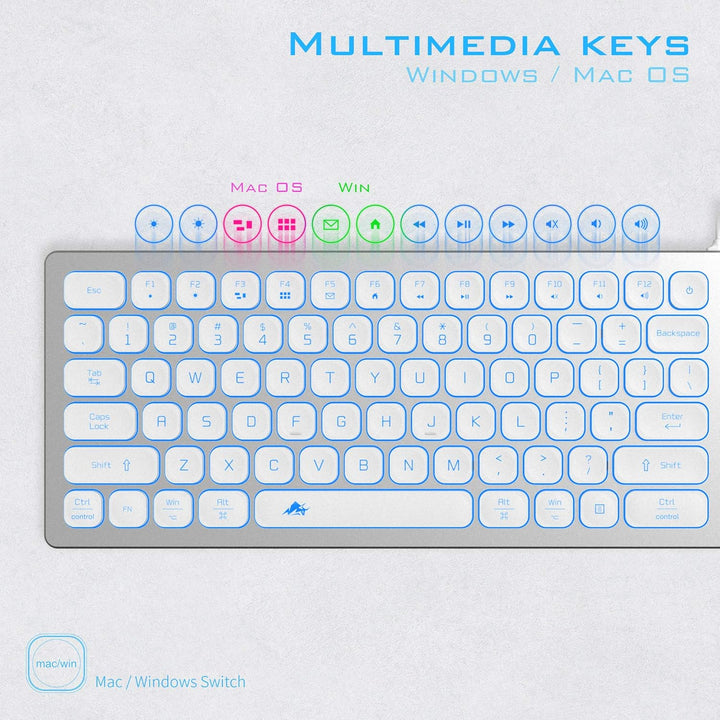 POWZAN Teclado de Aluminio Silencioso con Cable Retroiluminado - Te...
