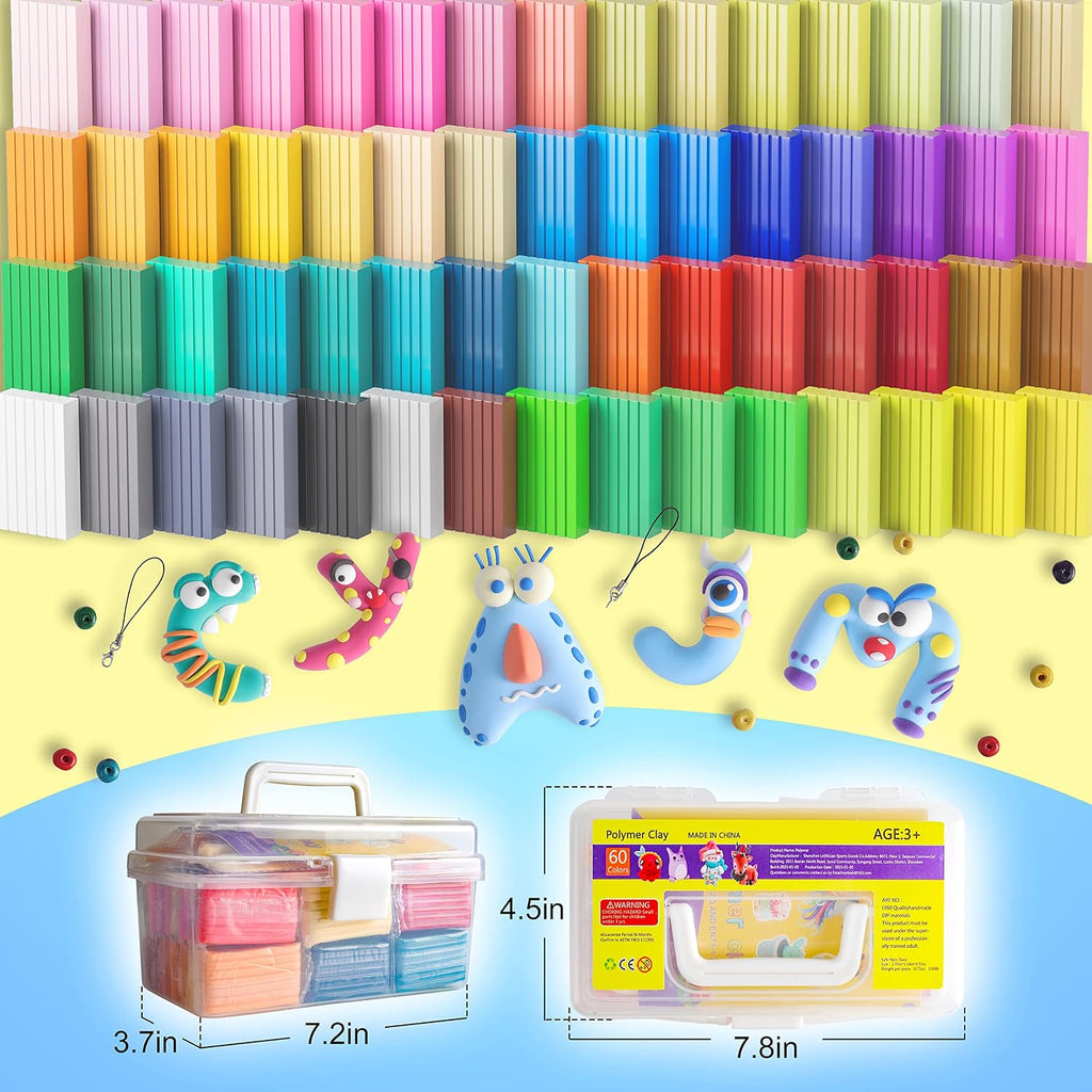 60 Colores Kit de Arcilla para Repostería al Horno, Individualmente Empacado