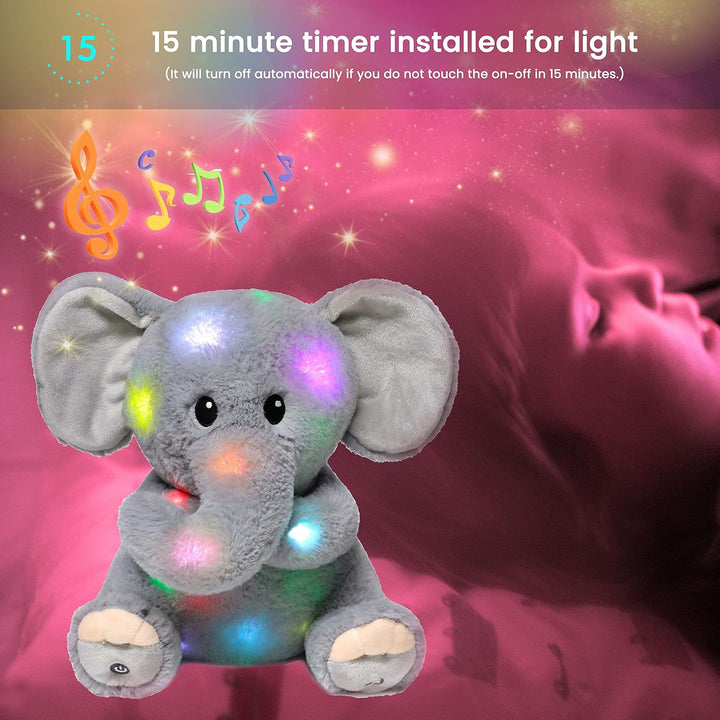 Hopearl Elefante de peluche musical LED que ilumina y canta, volume...