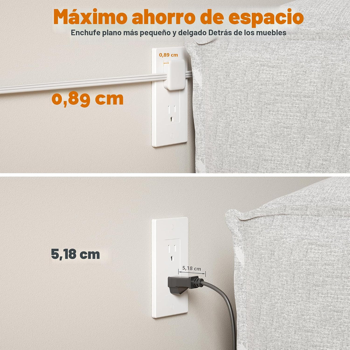 TESSAN Regleta de alimentación de enchufe plano de doble extremo, cable de