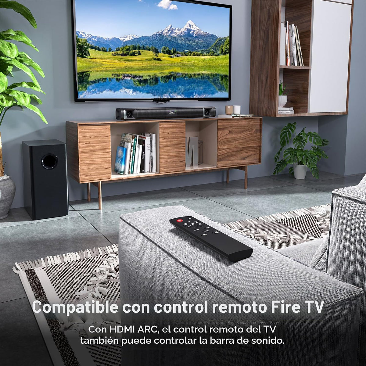 Saiyin Barra de sonido para Smart TV con subwoofer, barra de sonido desmontable de 100 W, sistema de teatro en casa con sonido envolvente para TV con tweeter de bocina, graves ajustables y HDMI-ARC