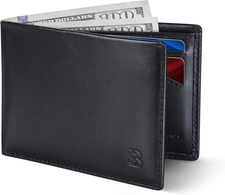 SERMAN BRANDS Mens Slim Bifold Wallet RFID Blocking Minimalist Fron...