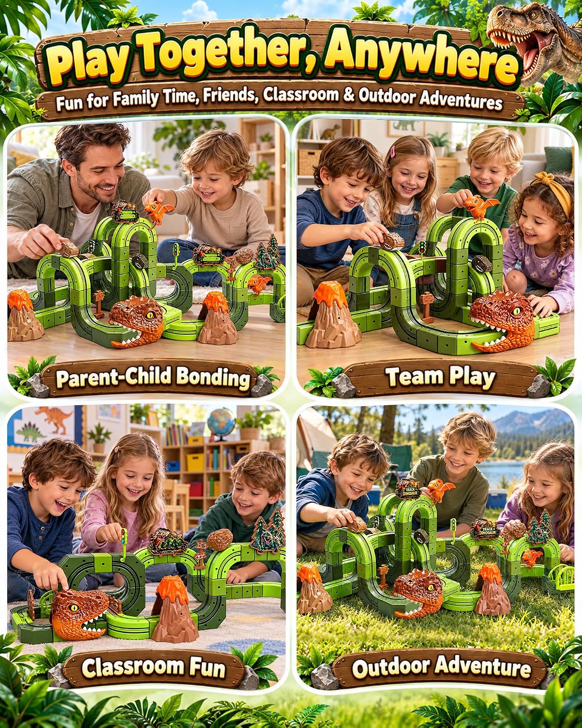 Juego de tren eléctrico de dinosaurio 135PCS para niños, pista de tren