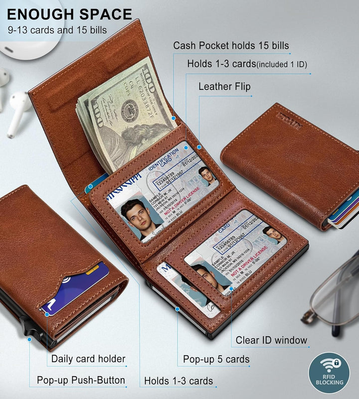 miyozi Cartera para Hombres, con Bolsillo para Efectivo, 2 Ventanas...