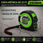 3 Pack - Cintas métricas de 25 ft - Fracciones fáciles de leer hasta 1/8 pulgada - Punta magnética - Puño y bloqueo rápido - Autovuelta - Clip de cinturón - Verde - Cinta métrica retráctil