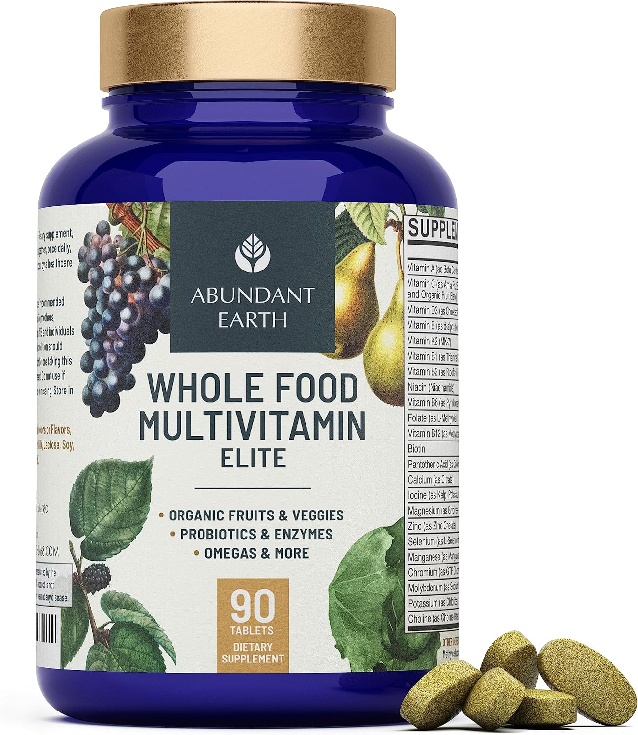 Abundant Earth Multivitamínico integral de alimentos para mujer Sup...