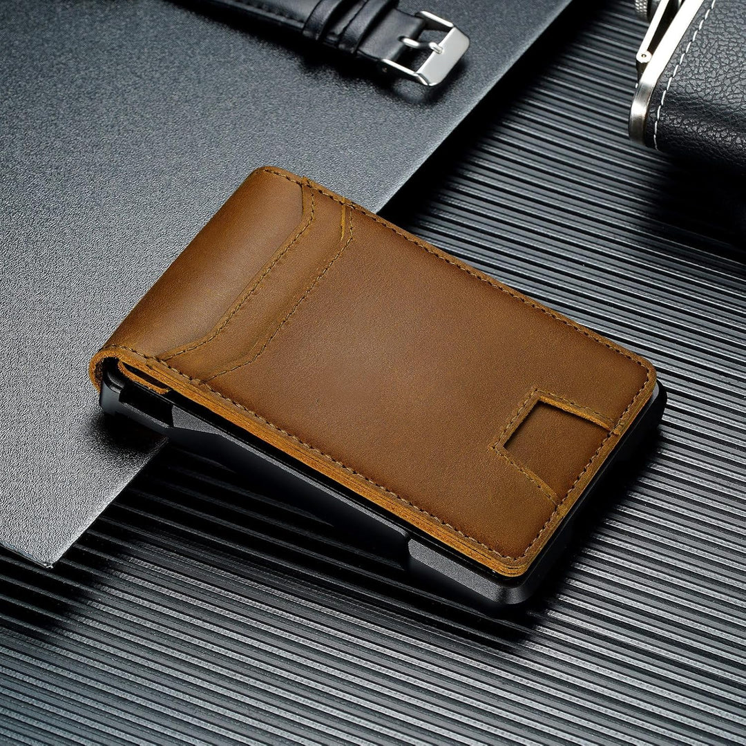 furid Cartera de cuero genuino para hombre: carteras minimalistas R...