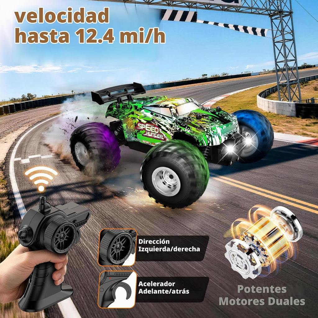 Coche de control remoto todo terreno 1:18 Rc coche con luces LED 2 baterías