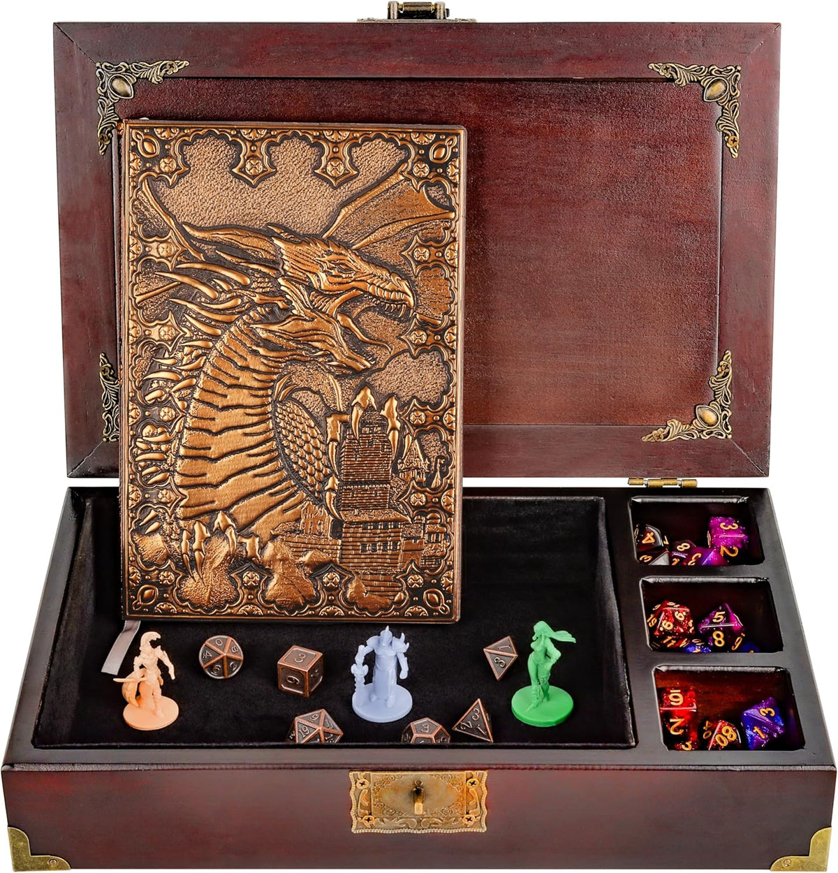 Juego de iniciación de mazmorras y dragones 3 en 1 - bandeja de dados dnd con juego de dados de metal - caja de dados dnd | Juego de inicio DND con diario dnd (200 páginas) - kit de inicio dnd para jugadores de Calabozos y Dragones