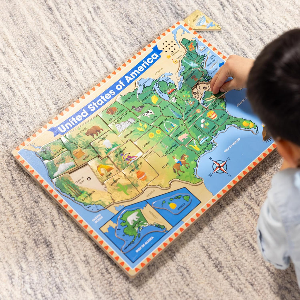 Melissa & Doug – EE. UU. Mapa – Puzzle de rompecabezas de madera de sonido con efectos de sonido (40 Pcs)