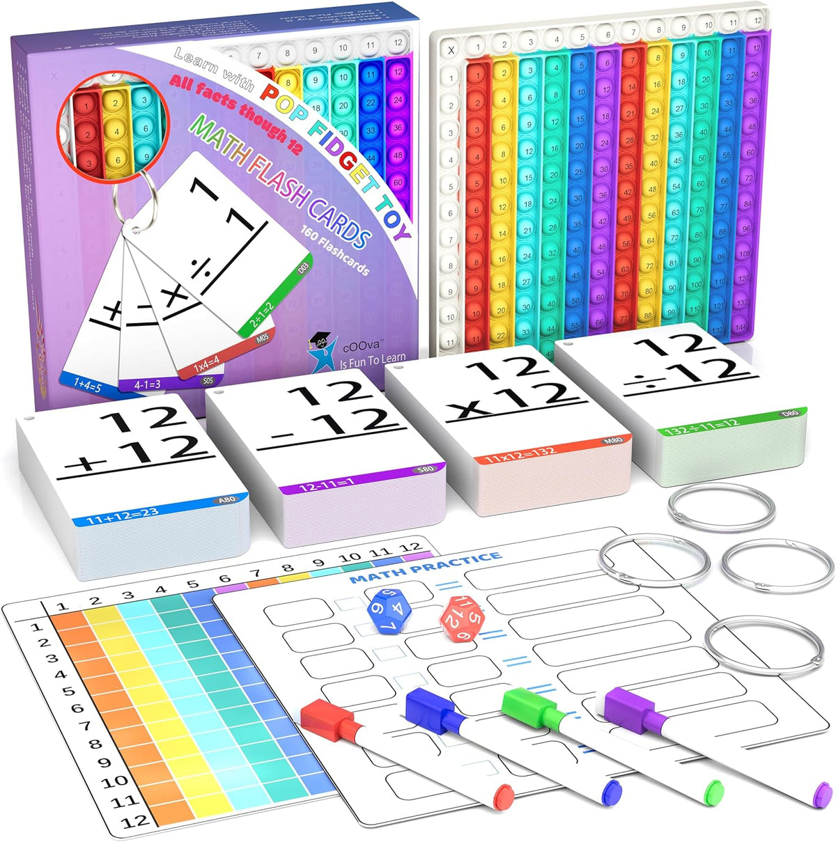 Juegos de matemáticas para niños, tarjetas flash de matemáticas, kit de práctica interactiva, práctica Pop It con suma, resta, multiplicación y división, ideal para aprender y desarrollar habilidades, edades de 4 a 8 años