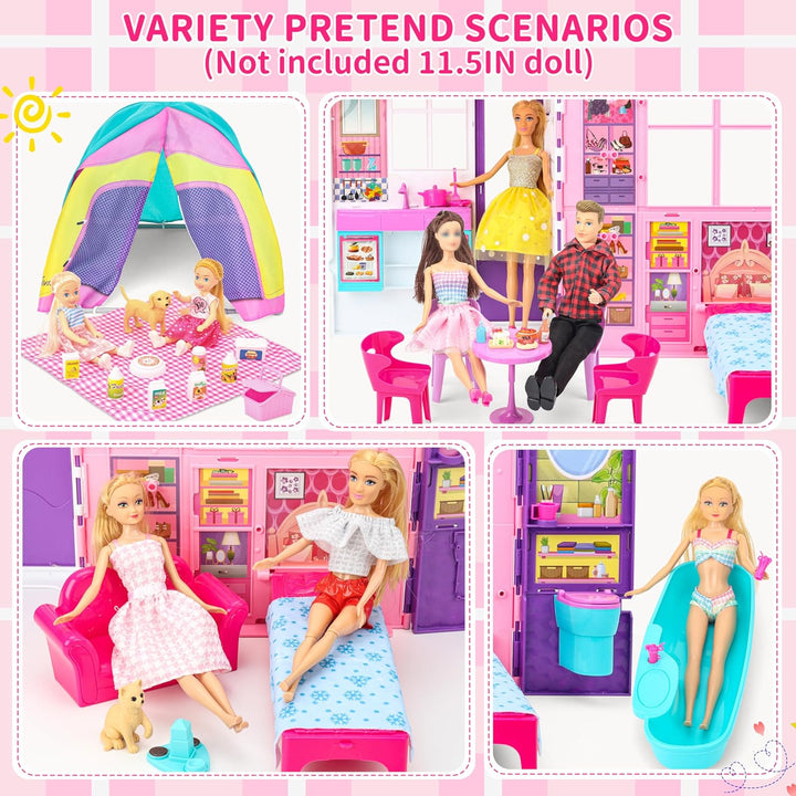 Casa de muñecas portátil y plegable casa de muñecas con