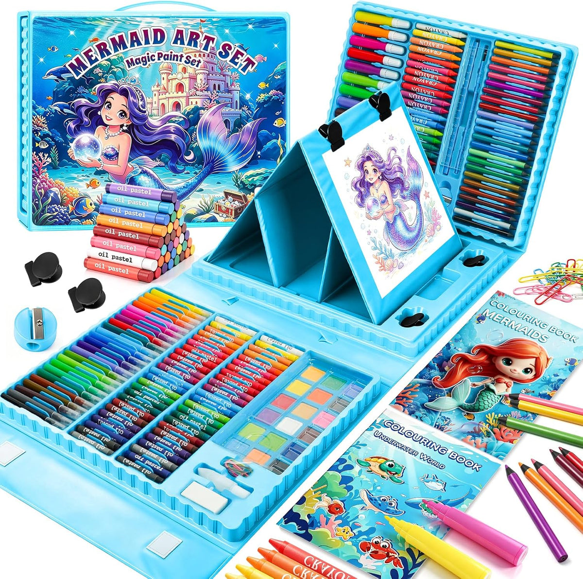 Kit de dibujo de sirena de 208 piezas, regalo para niñas y niños