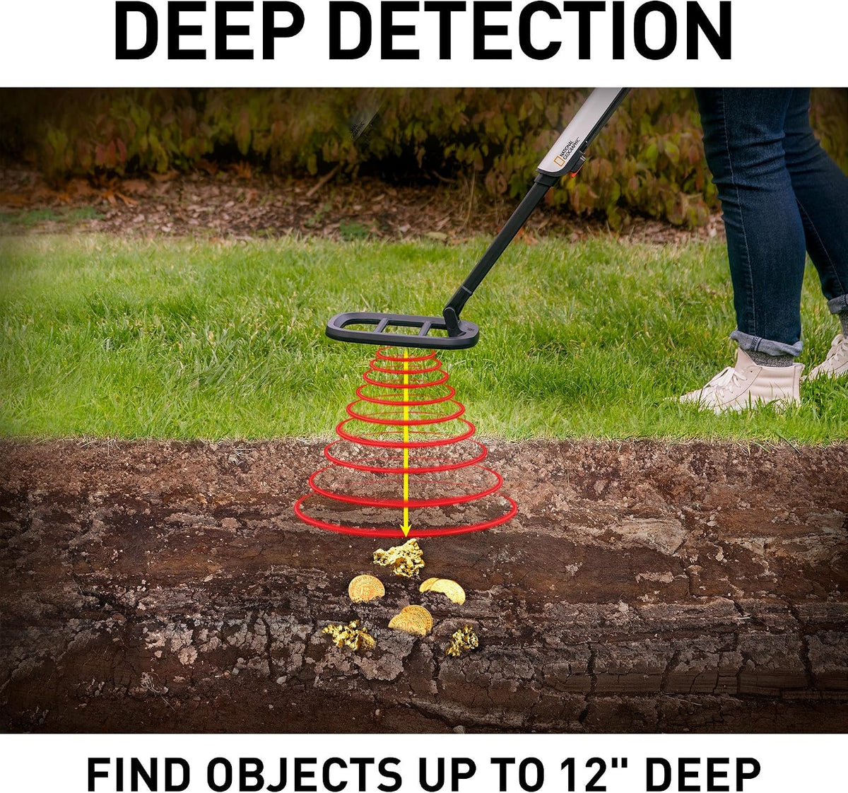 National Geographic Pro Series Detector de metales - Cazador de tesoros definitivo con puntero, bobina grande impermeable de 10" - ligera y plegable para un fácil transporte (exclusivo de Amazon)