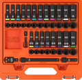 Klein Tools 65148HD KNECT Juego de llaves de impacto profundas y poco profundas, unidad de 3/8 pulgadas, SAE y métrico, juego de herramientas de 44 piezas, destornillador de impacto