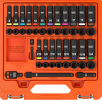 Klein Tools 65148HD KNECT Juego de llaves de impacto profundas y poco profundas, unidad de 3/8 pulgadas, SAE y métrico, juego de herramientas de 44 piezas, destornillador de impacto