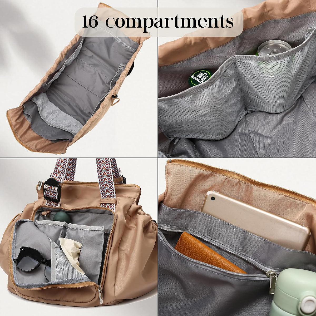 Bolsa de uso diario para mujer, espaciosa bolsa de pañales con 16 bolsillos, bolsa de viaje duradera, elegante bolsa de hombro de trabajo