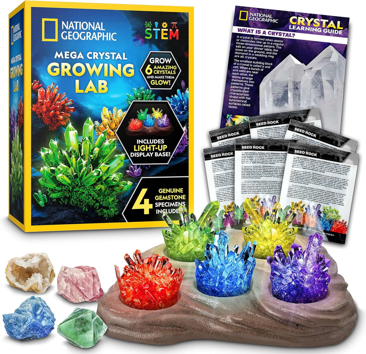 National Geographic Mega Crystal Growing Kit con 6 Crystals para Kids 8-12