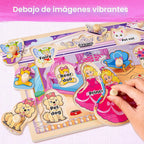 SYNARRY Rompecabezas de madera para niños pequeños de 1 a 3 años, 6 juegos de rompecabezas para niños de 1 a 3 años con estante, aprendiendo con forma de número del alfabeto, unicornio, princesa, sirena, animal, regalos para niñas de 2 a 4 años