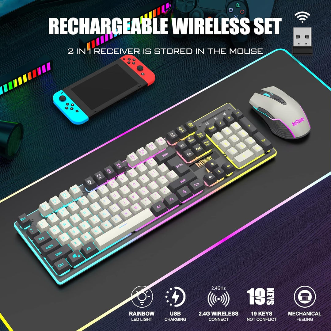 RedThunder K10 Pro - Combo de teclado y ratón inalámbricos para jue...