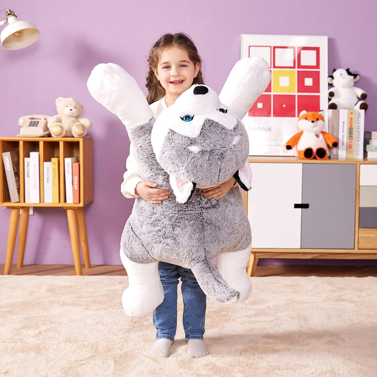 IKASA Peluche gigante de perro Husky de 30", súper suave, sin cierre de cremallera