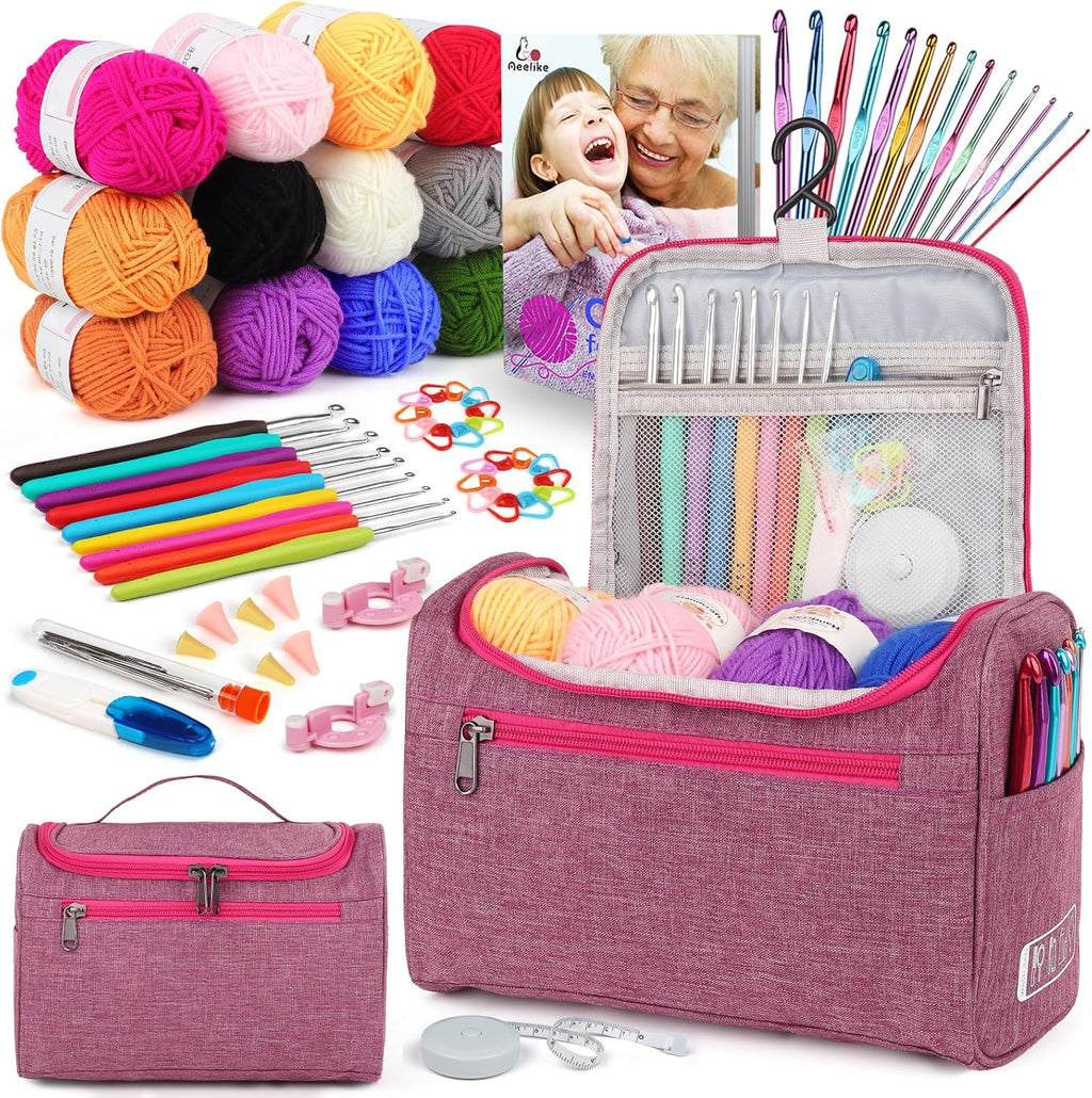 Aeelike - Kits de ganchillo para principiantes, adultos y niños, juego completo de ganchillo, color rosa